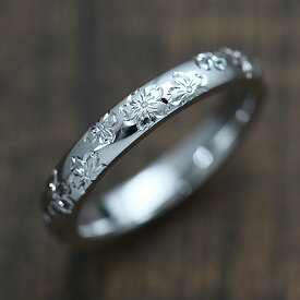 結婚指輪 PT100 (プラチナ10％) 手彫り彫刻 桜 マリッジリング メンズリング クリスマス 彼女