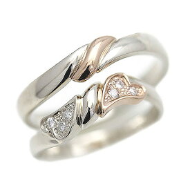 結婚指輪 ペアリング コンビ プラチナ PT900 K18PG ハート リボン ダイヤモンド 0.06ct マリッジリング クリスマス 彼女