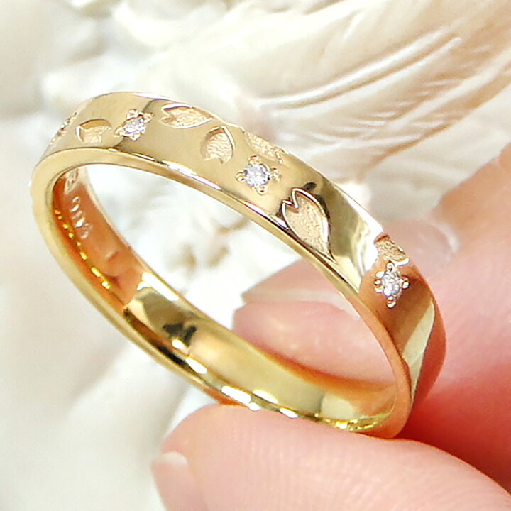 楽天市場】指輪 レディース 桜 K18YG 0.05ct ダイヤモンド 結婚指輪 18 