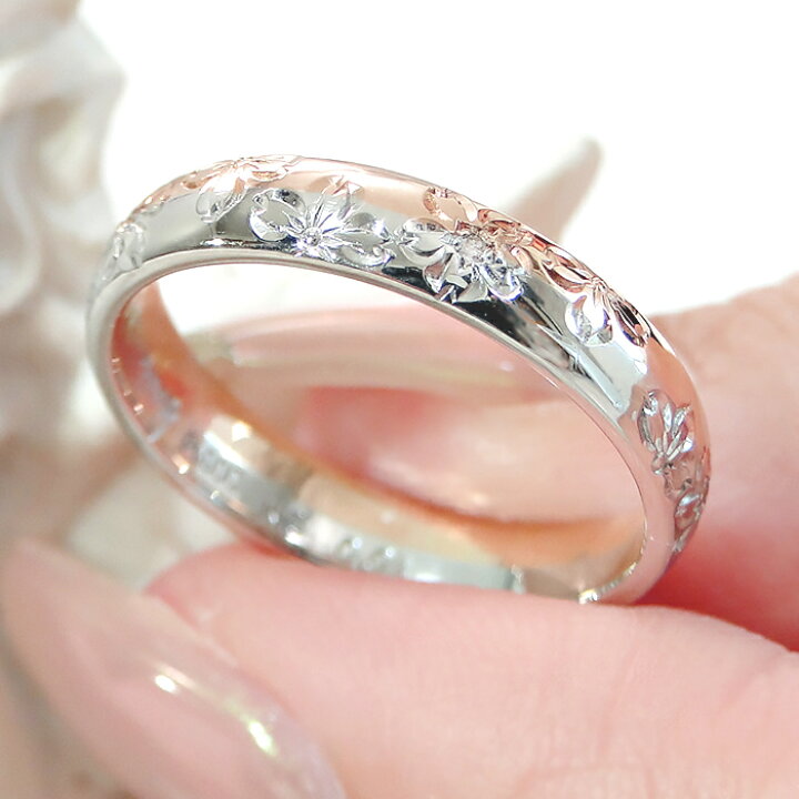 楽天市場】結婚指輪 リング 0.03ct レディース K18PG PT900 コンビ 