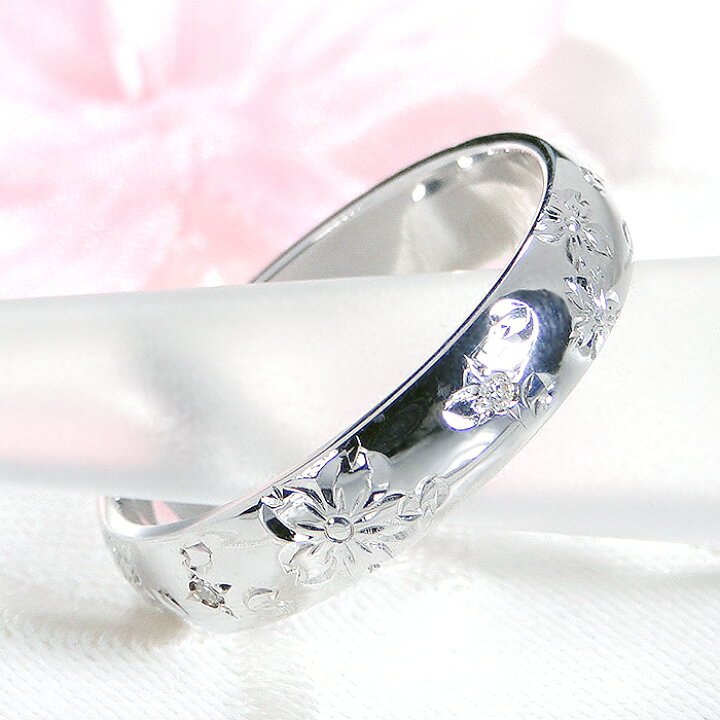 楽天市場】指輪 桜彫刻 リング【0.05ct】 PT900 プラチナリング 桜  