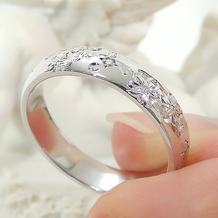 楽天市場】指輪 桜彫刻 リング【0.05ct】 PT900 プラチナリング 桜  