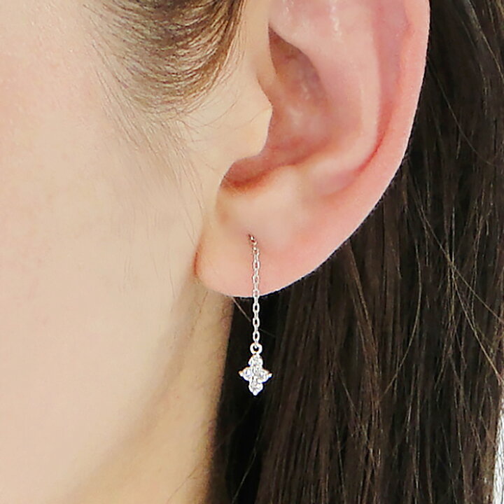 楽天市場】ピアス K18WG 【0.2ct】 ダイヤモンド クロス アメリカン  