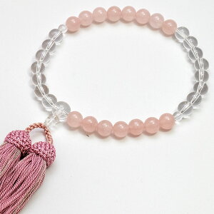 数珠【新作】【即納】 ローズクォーツ・クォーツ 数珠 Aデザイン