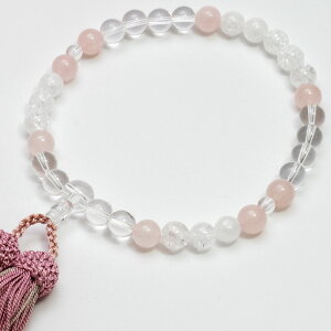 数珠【新作】【即納】 ローズクォーツ・クラック水晶・クォーツ 数珠