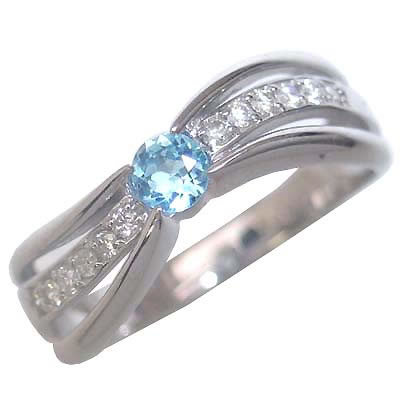 豪華トパーズ 11月誕生石 K18ホワイトゴールドブルートパーズ・ダイヤモンドリング（婚約指輪・エンゲージリング） 末広 