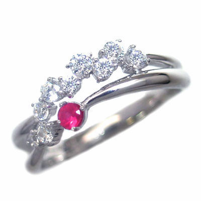 スイート エタニティ ダイヤモンド 10 個 7月誕生石 プラチナ ルビー・ダイヤモンドリング 結婚 10周年記念 末広 