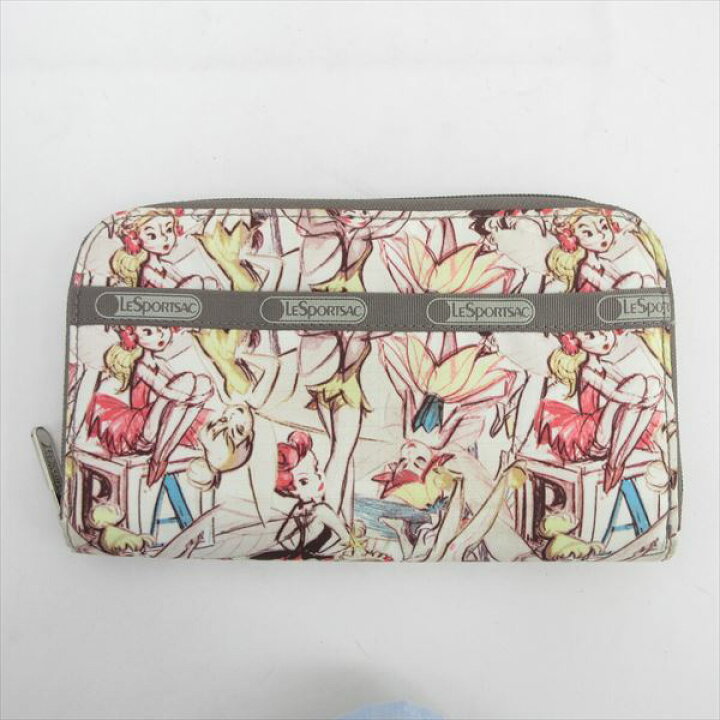 楽天市場 Lesportsac レスポートサック ティンカーベル ラウンドファスナー長財布 ディズニーコラボ ティンクマークデイヴィス ベージュ ナイロン ブランドバッグ 中古 Nb Netshop とーたる 楽天市場店