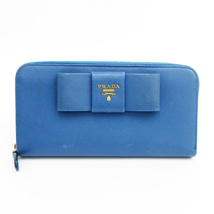 楽天市場】PRADA(プラダ) リボン ラウンドファスナー長財布 青 ブルー  