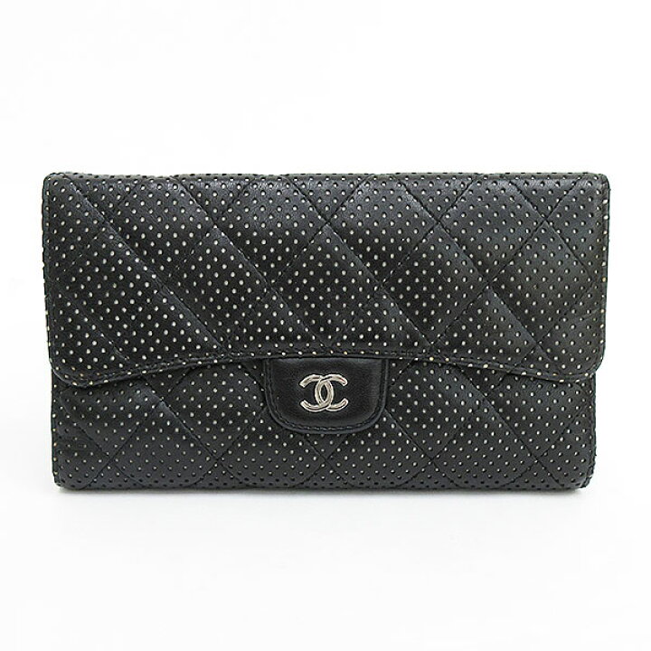 楽天市場】CHANEL(シャネル) パンチング 三つ折長財布 黒 ブラック 