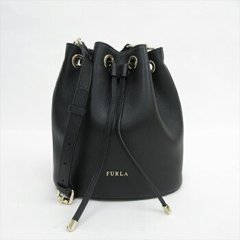 FURLA(フルラ)巾着ショルダーバッグ黒ブラックレザー/【ブランドバッグ】【中古】nbnetshop