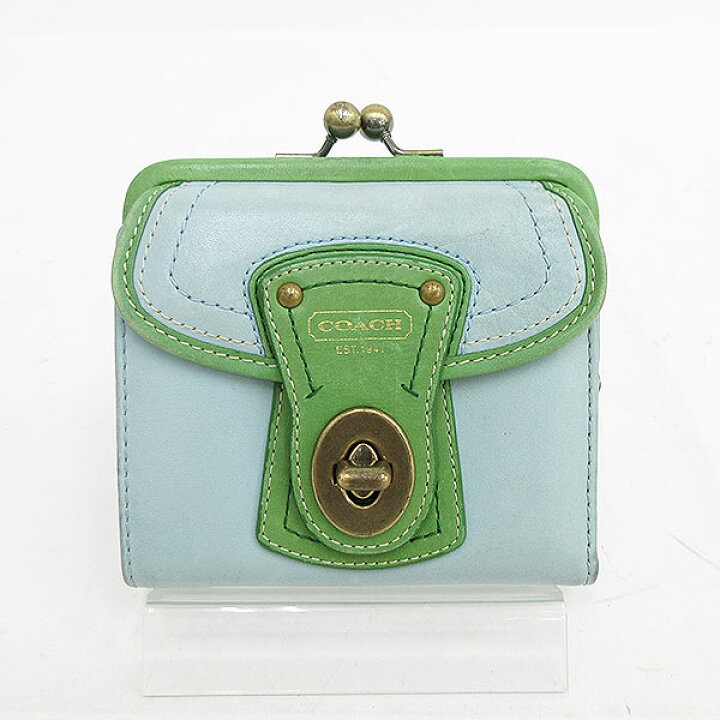 楽天市場】COACH(コーチ) がま口 二つ折り 財布 水色 ブルー×緑 