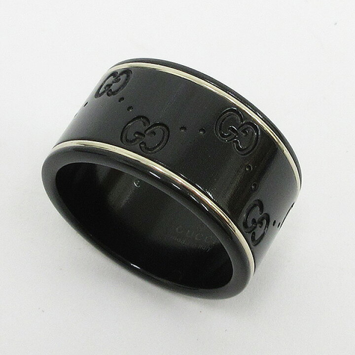 楽天市場】GUCCI(グッチ) アイコン リング ワイド 黒 約17.5-18号 