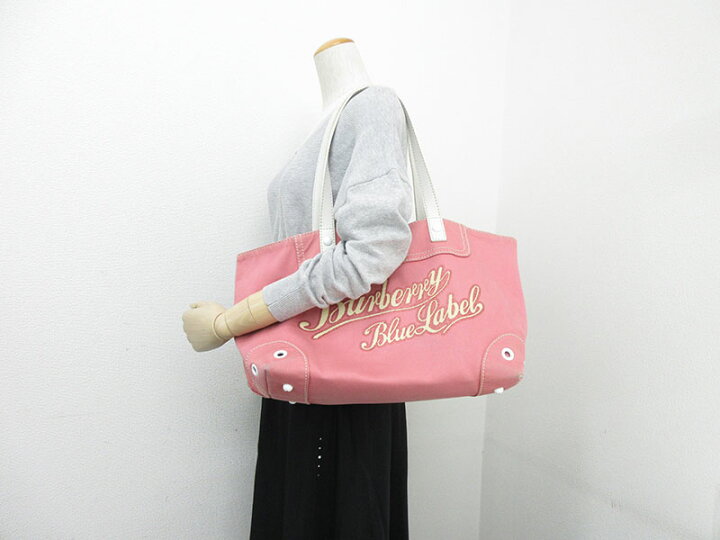 バーバリーブルーレーベル ピンク キャンバス トートバッグ