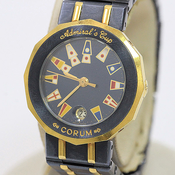 CORUM コルム アドミラルズカップ 予約販売品 デイト 紺 ネイビー文字盤 から厳選した ステンレススチール K18 netshop SS レディース 腕時計 クォーツ