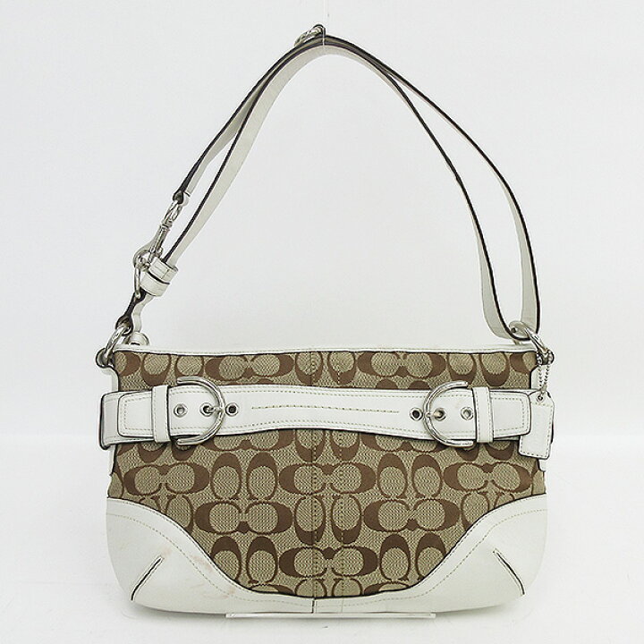中古】COACH(コーチ) ショルダーバッグ 黒×オレンジ×白 レザー 楽天  