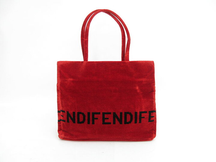 楽天市場】FENDI(フェンディ) ロゴ トートバッグ 赤 レッド ベロア  