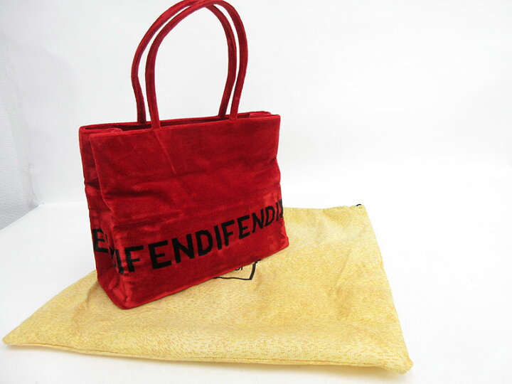 楽天市場】FENDI(フェンディ) ロゴ トートバッグ 赤 レッド ベロア 