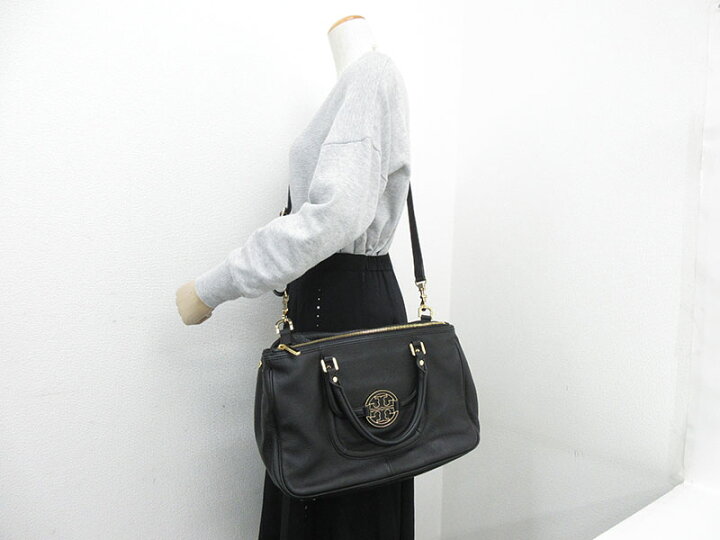 極美品】トリバーチ アマンダ 2way トートバッグ シボ革 ブラック Tory  