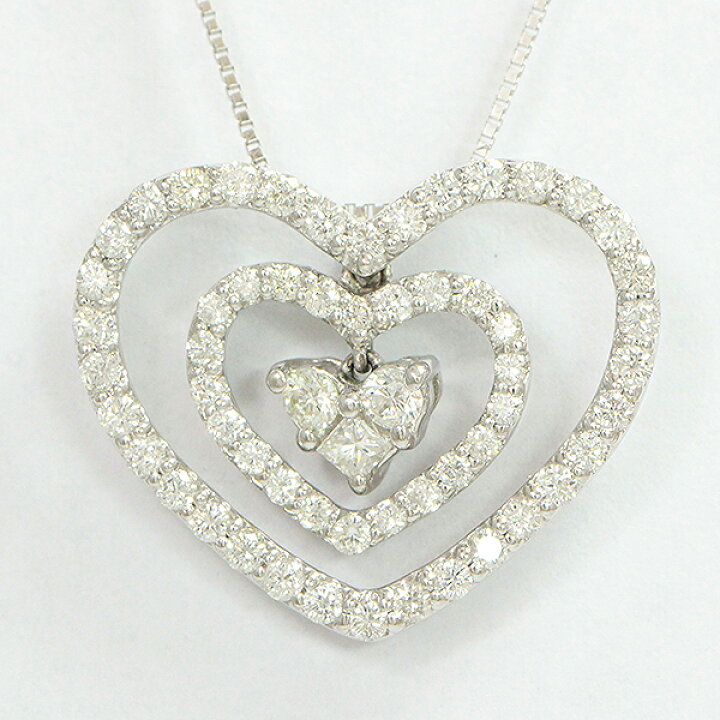 楽天市場】ハート ダイヤモンド 計1.05ct ネックレス 18金ホワイト  