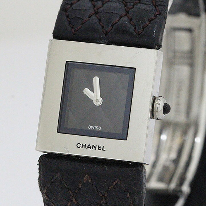 楽天市場】CHANEL(シャネル) スクエア マトラッセ 黒文字盤 SS×レザー 