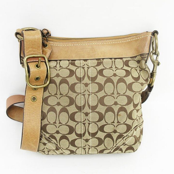 良品 COACH ショルダーバッグ キャンバス ベージュ シグネチャー 斜め