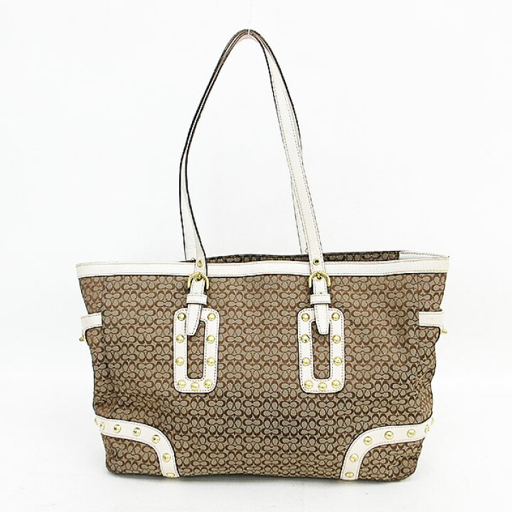 コーチ COACH シグネチャーキャンバス ハンドバッグ ベージュ×ホワイト 