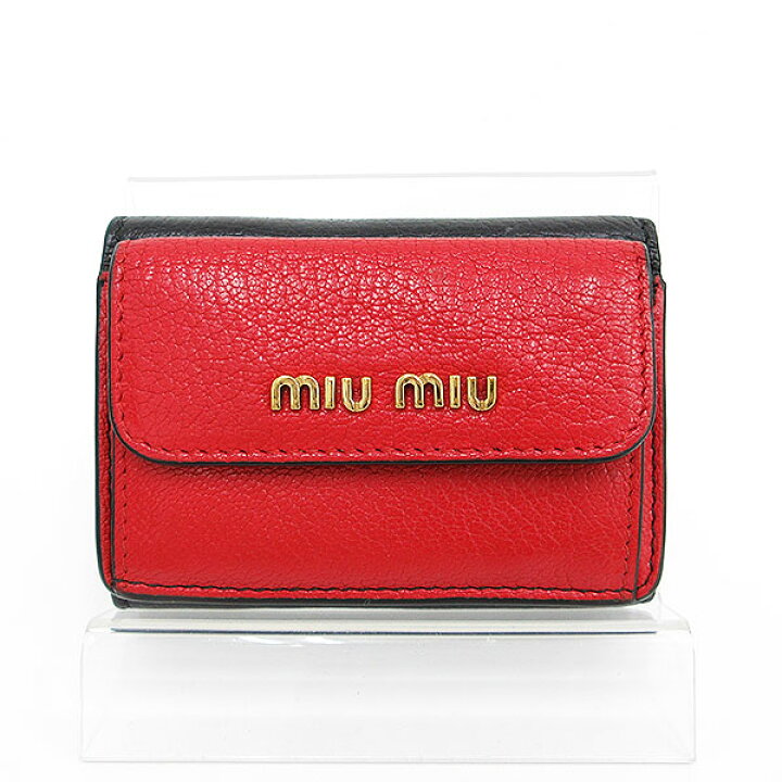 ミュウミュウ MIU MIU 三つ折り財布 MADRAS LOVE マドラス ラブ レザー  