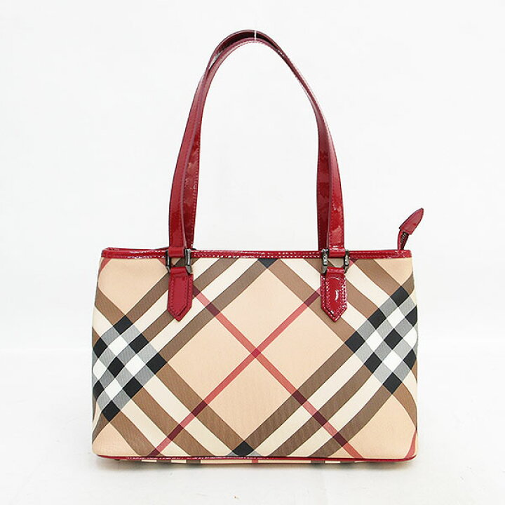 楽天市場】BURBERRY(バーバリー) チェック柄 トートバッグ ベージュ×赤 