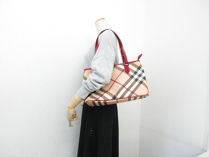 楽天市場】BURBERRY(バーバリー) チェック柄 トートバッグ ベージュ×赤 