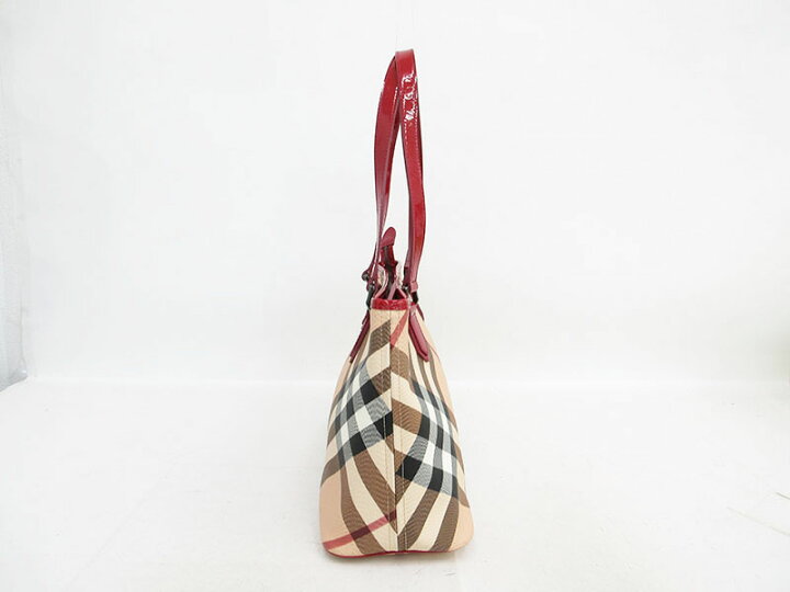楽天市場】BURBERRY(バーバリー) チェック柄 トートバッグ ベージュ×赤 