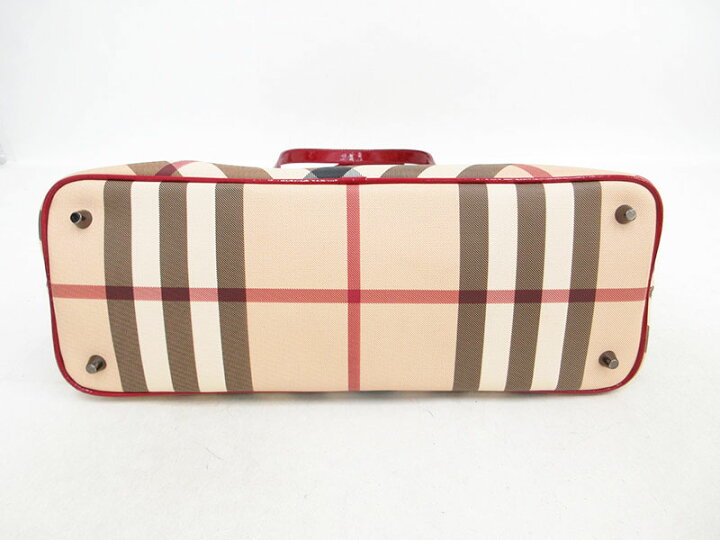 楽天市場】BURBERRY(バーバリー) チェック柄 トートバッグ ベージュ×赤 