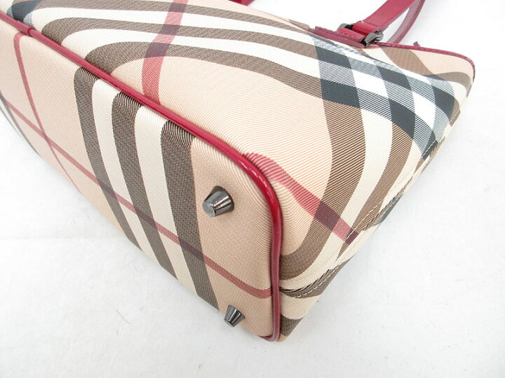 楽天市場】BURBERRY(バーバリー) チェック柄 トートバッグ ベージュ×赤 