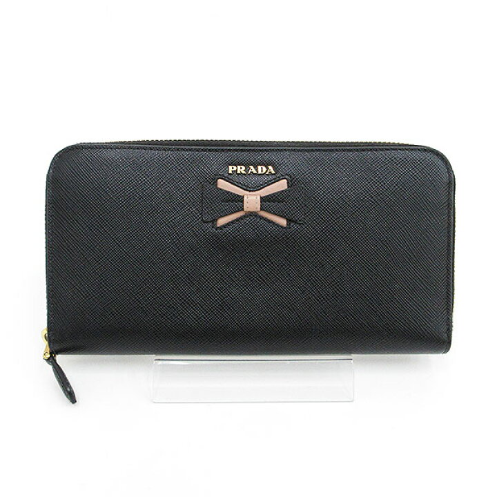 楽天市場】PRADA(プラダ) リボン ラウンドファスナー長財布 黒  