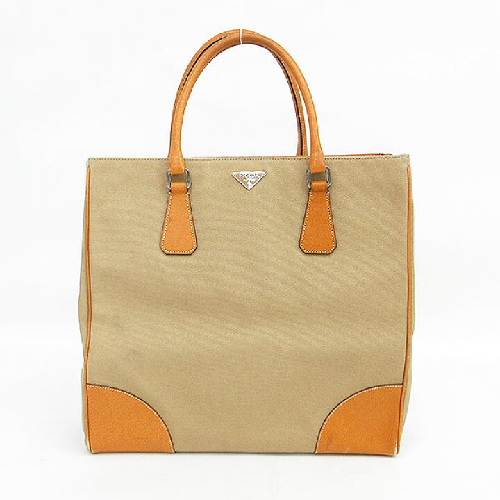 楽天市場】PRADA(プラダ) トートバッグ ベージュ キャンバス×レザー  