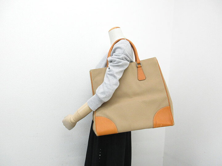 楽天市場】PRADA(プラダ) トートバッグ ベージュ キャンバス×レザー  