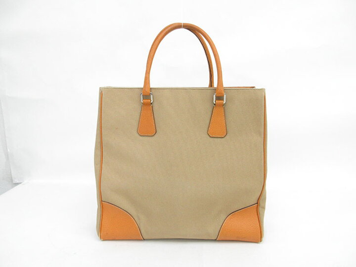 楽天市場】PRADA(プラダ) トートバッグ ベージュ キャンバス×レザー  