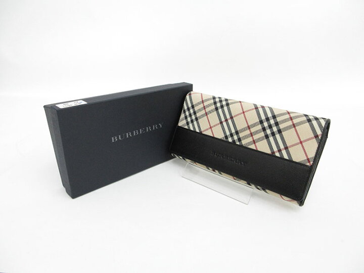 楽天市場】BURBERRY(バーバリー) チェック柄 がま口長財布 ベージュ×黒 