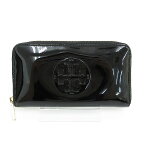 TORY BURCH(トリーバーチ) ロゴ ラウンドファスナー長財布 黒 ブラック エナメル 【ブランド財布】 【中古】 netshop