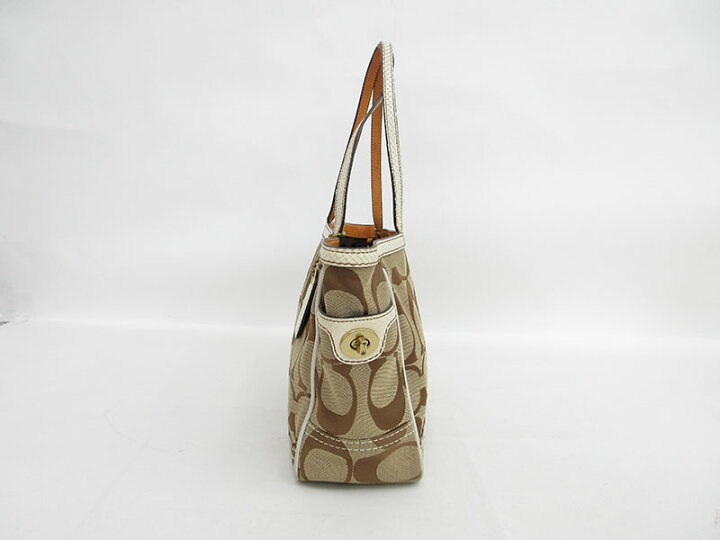 楽天市場】COACH(コーチ) シグネチャー トートバッグ 7874 ベージュ×白 