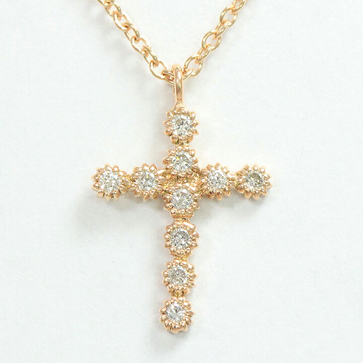 楽天市場】 クロス ダイヤモンド ネックレス 10金ピンクゴールド(K10PG 