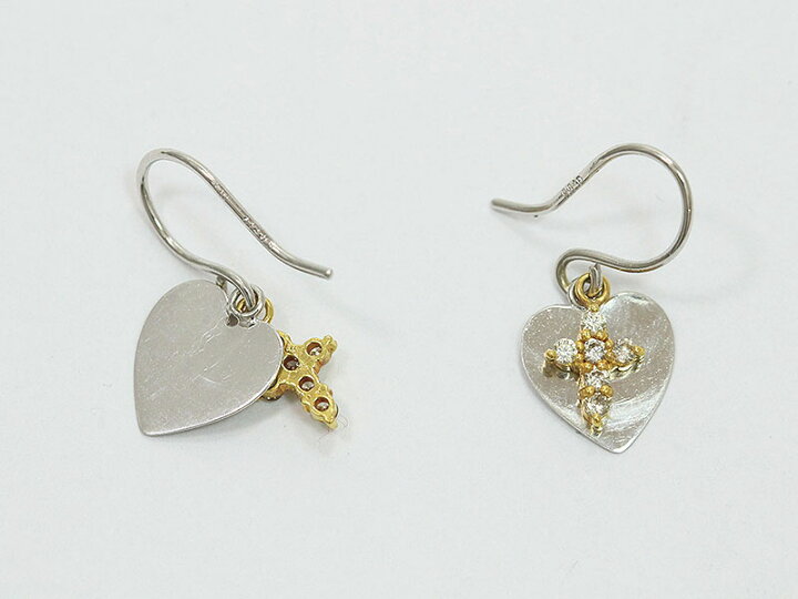楽天市場】ジプシー クロス/ハート ダイヤモンド 計0.05ct×2 ピアス 18  