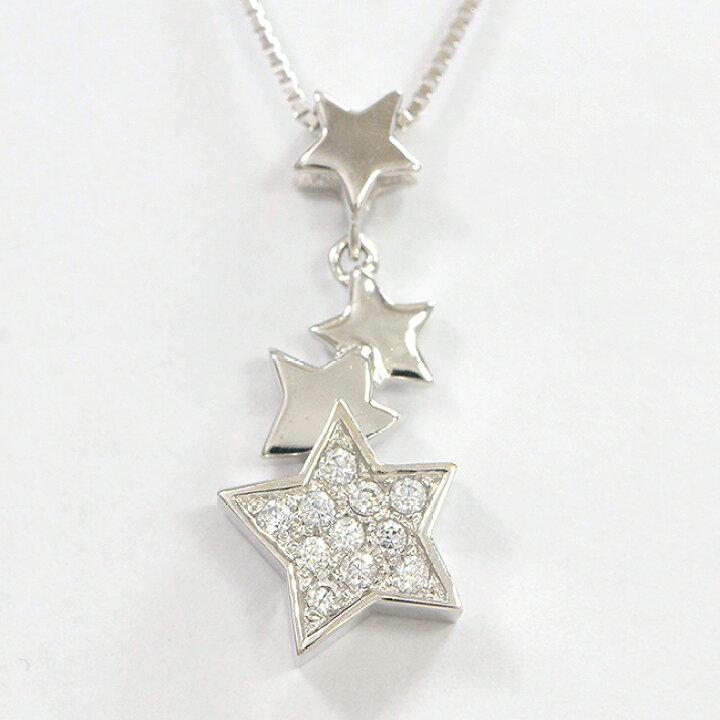 楽天市場】 星 スター キュービック ネックレス 18金ホワイトゴールド 