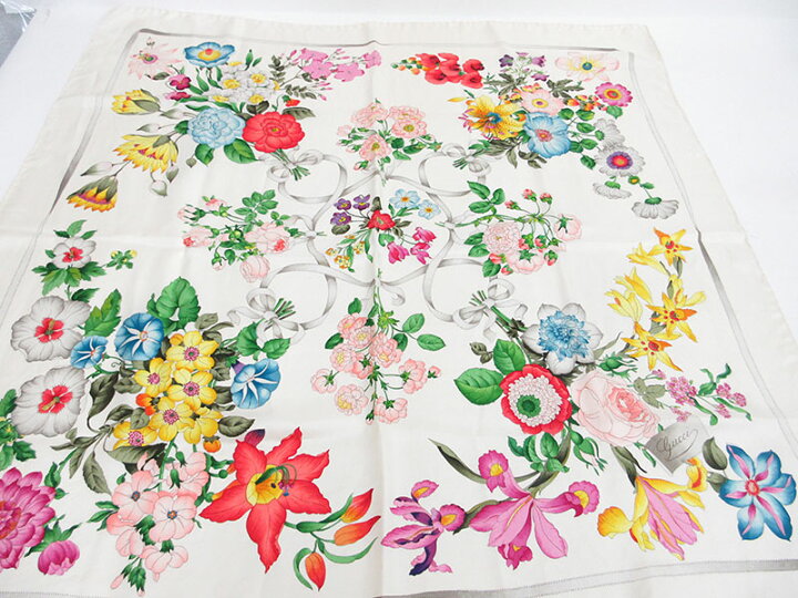 楽天市場】GUCCI(グッチ) 花柄 フラワー 大判スカーフ 白 ホワイト  