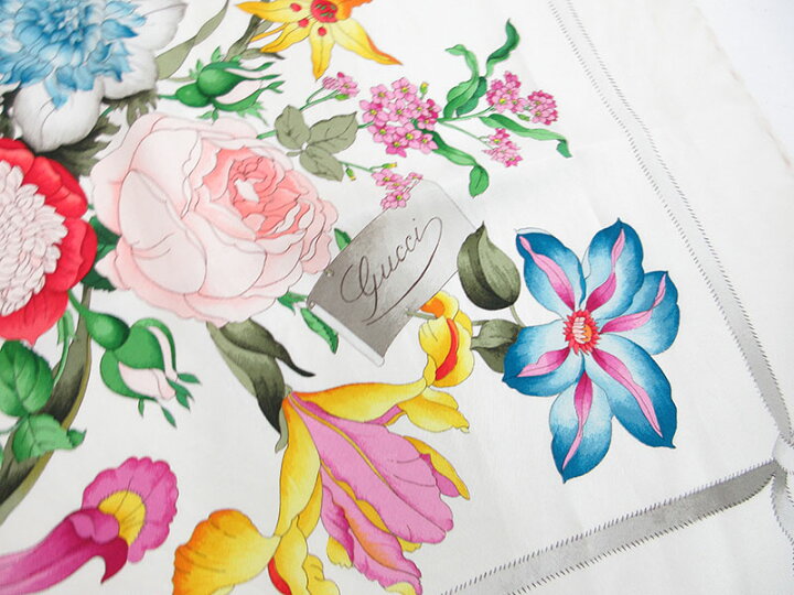 楽天市場】GUCCI(グッチ) 花柄 フラワー 大判スカーフ 白 ホワイト  