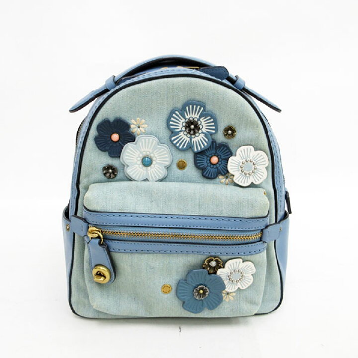 楽天市場】COACH(コーチ) フラワー リュック 水色 ブルー デニム 