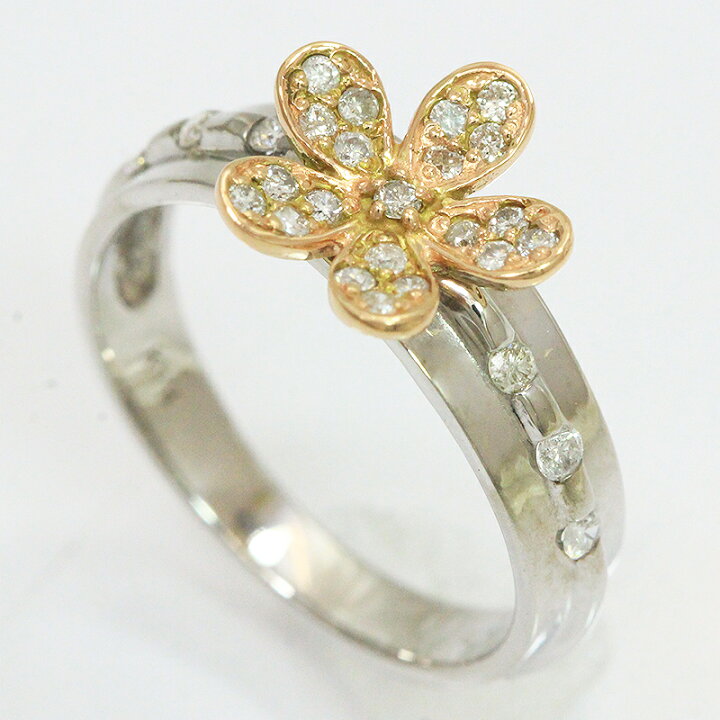 楽天市場】 ピンキー リング フラワー ダイヤモンド 計0.19ct 5号 14金 