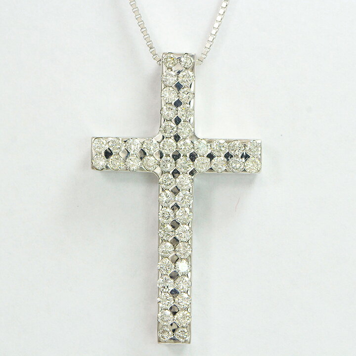 楽天市場】 クロス ダイヤモンド 計1.00ct ネックレス 18金ホワイト 