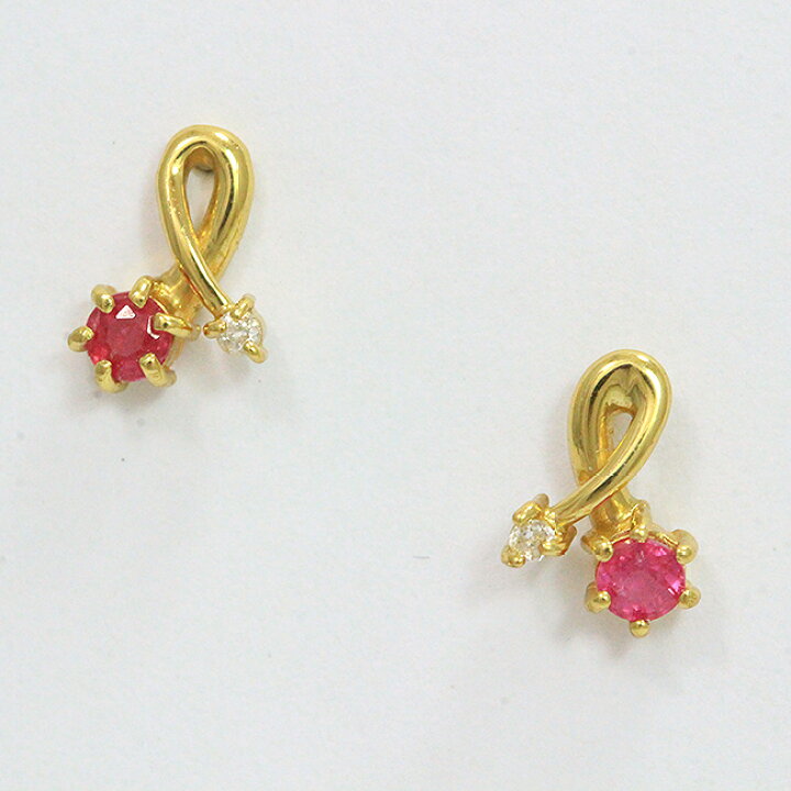 楽天市場】 ルビー/ダイヤモンド ピアス 18金イエローゴールド(K18YG 