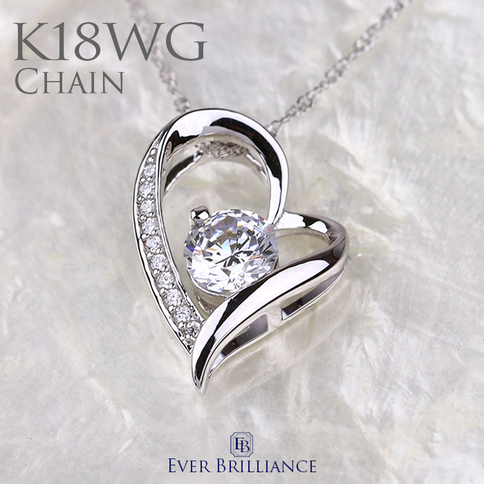 K18WGハートダイヤモンド ペンダント ネックレスはプラチナ-